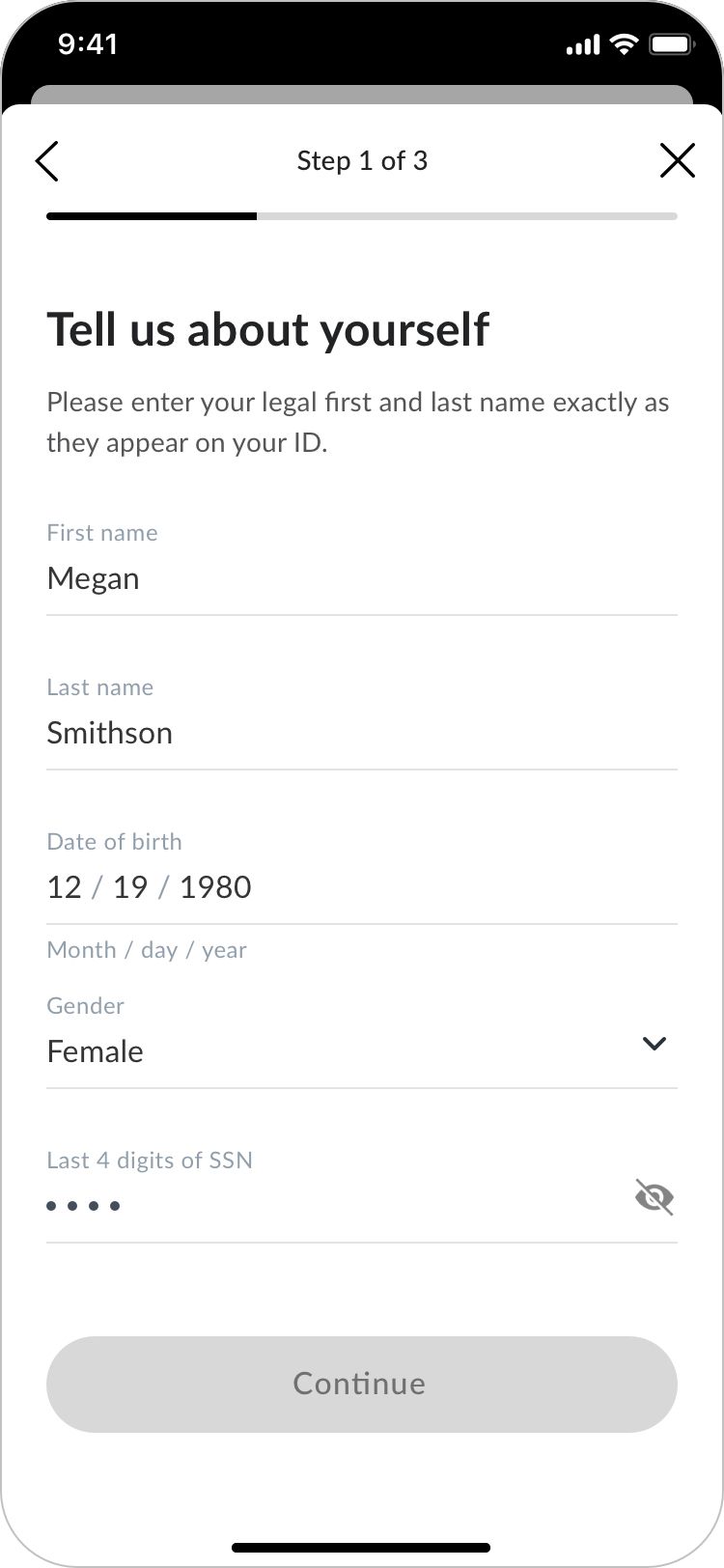 Personal information filled