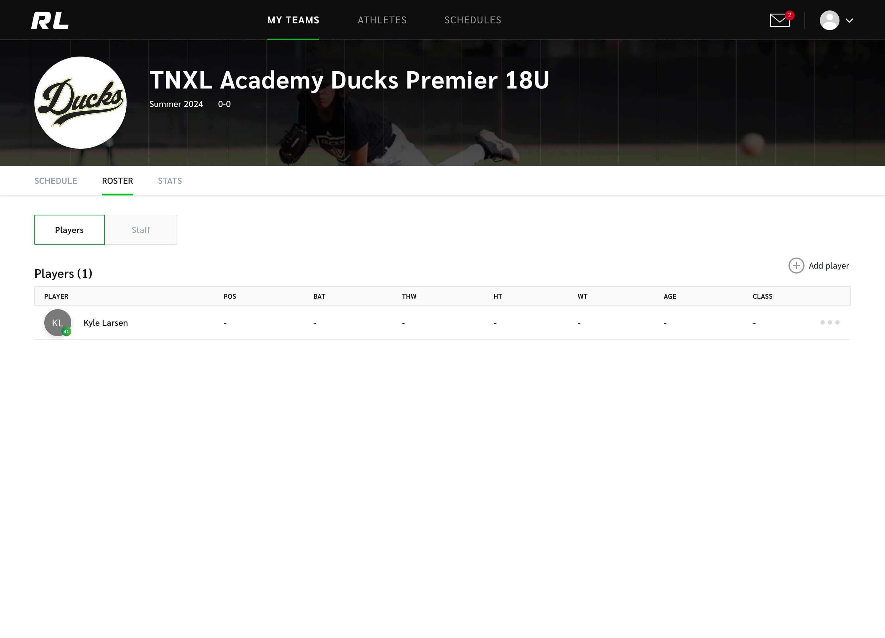 Team roster with player