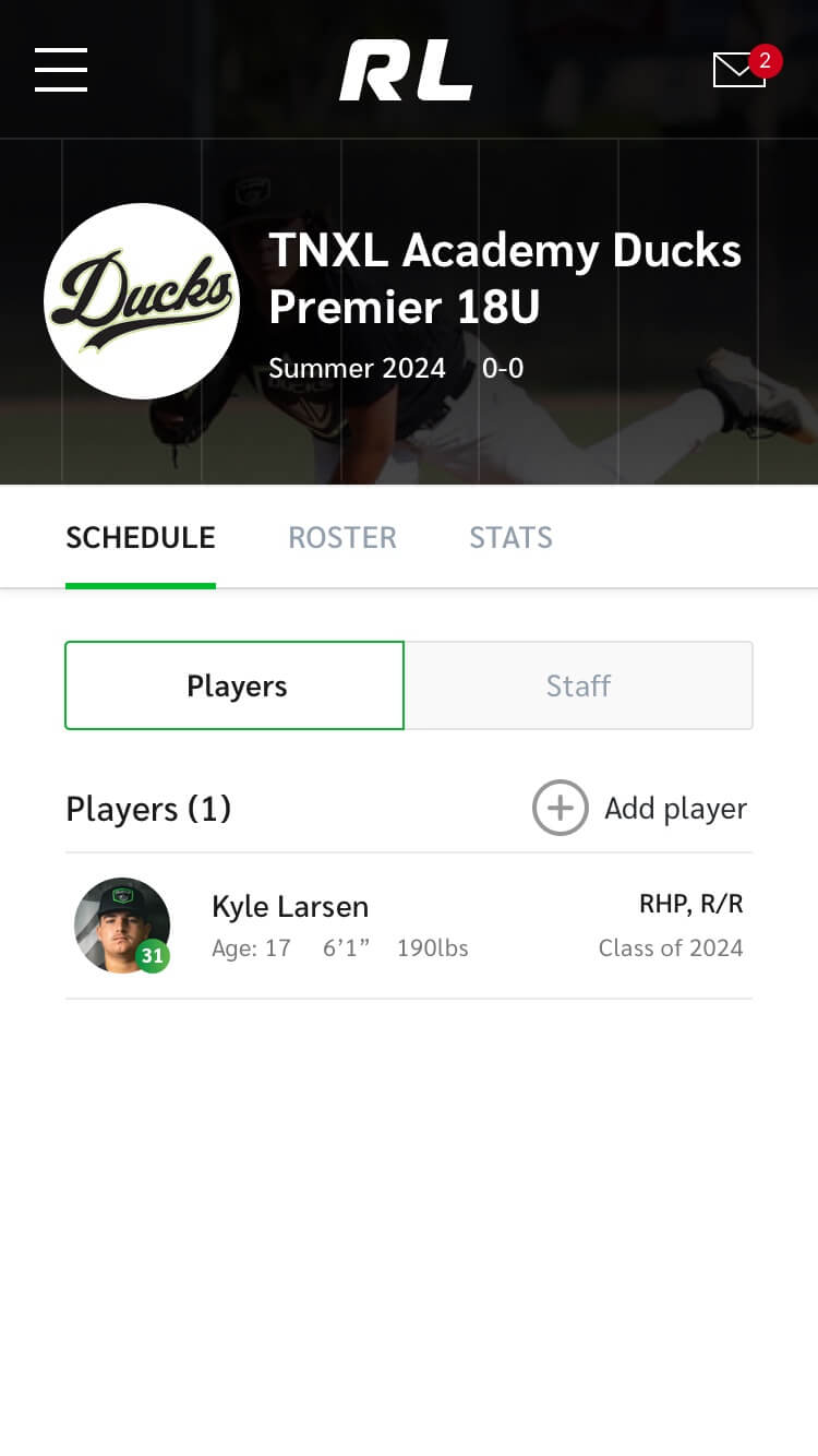 Team roster with player