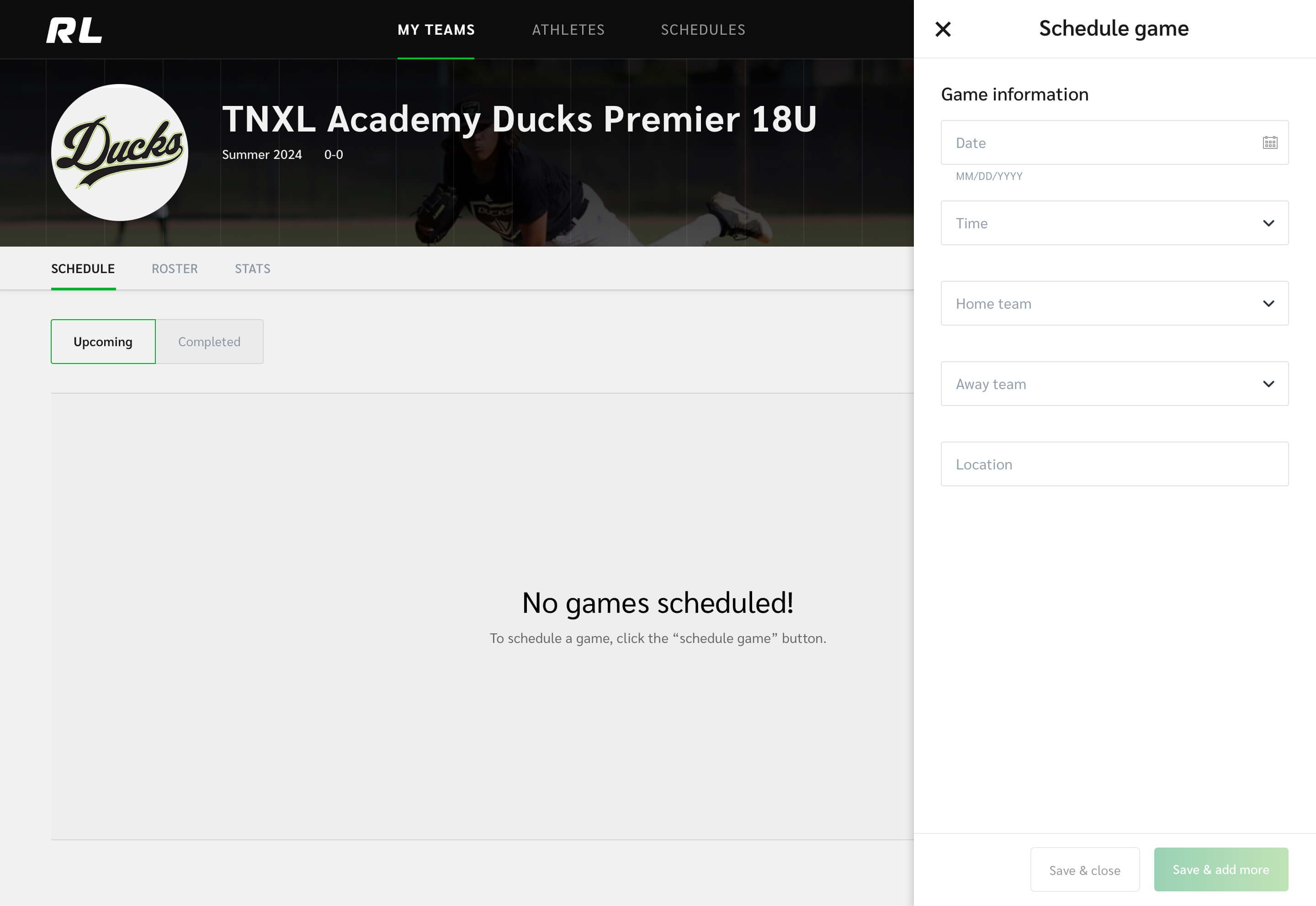 Schedule game sidebar empty