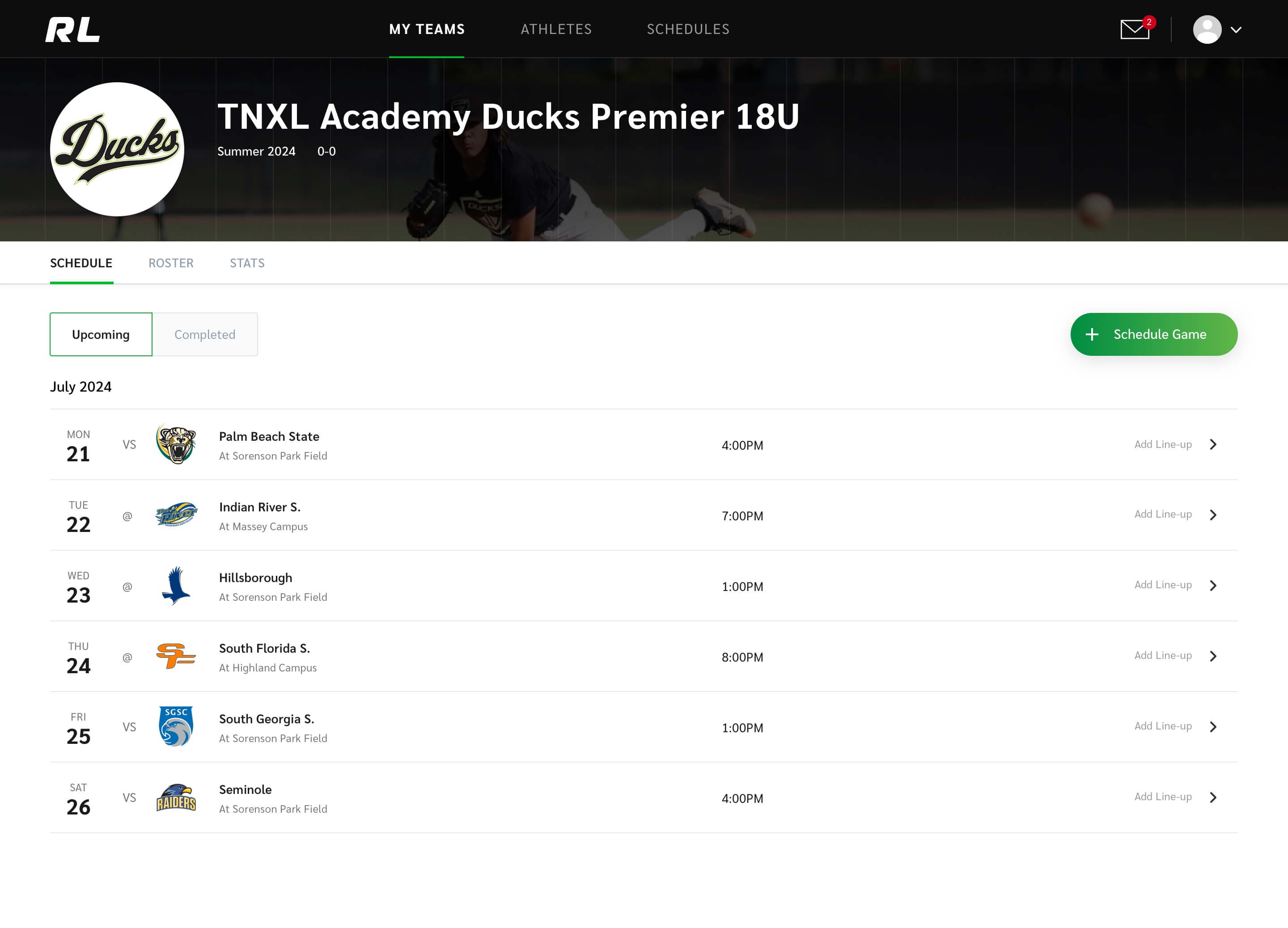 Team schedule filled